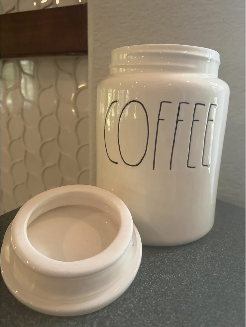 Magenta Early Release Stamped M Rae Dunn White Coffee Canister EUC